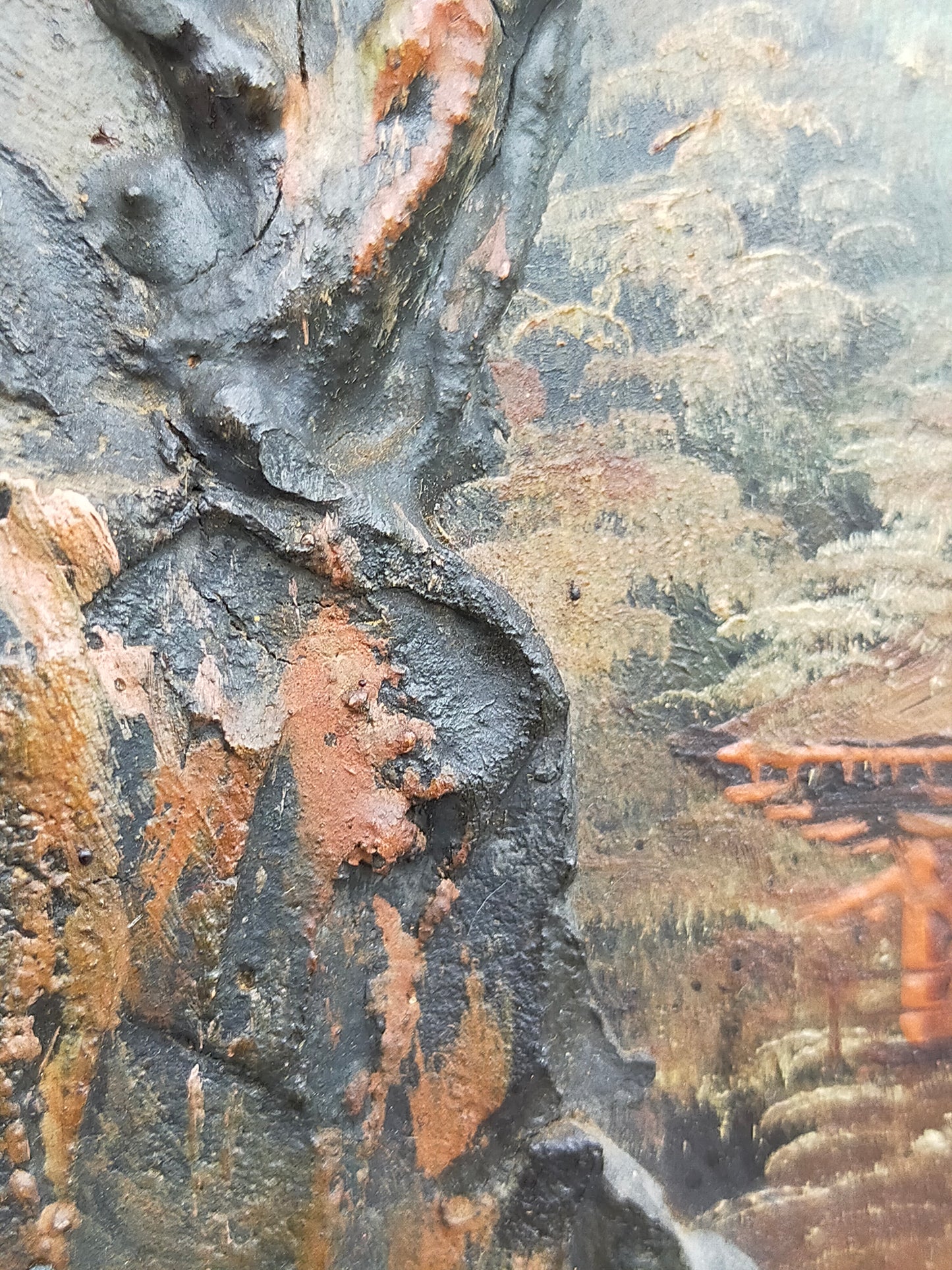 Antike Japanische Landschaftsgemälde Relief Malerei - Wandbild