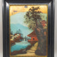 Japanische Pagoden Landschaft Relief Gemälde Vintage Wandbild