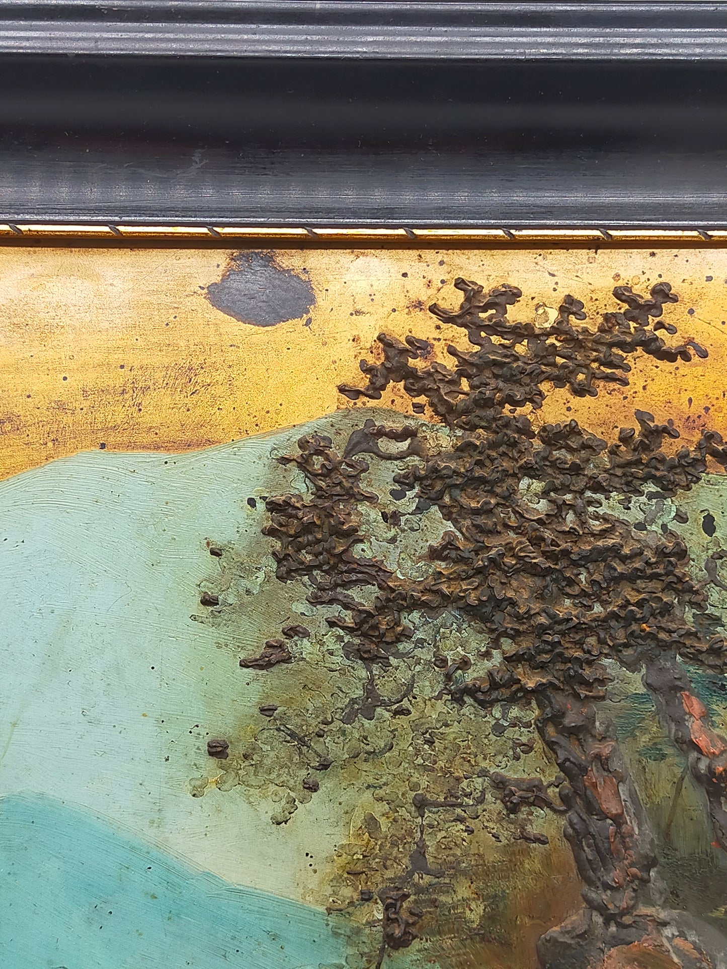 Japanische Pagoden Landschaft Relief Gemälde Vintage Wandbild