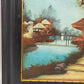 Japanische Pagoden Landschaft Relief Gemälde Vintage Wandbild