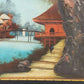 Japanische Pagoden Landschaft Relief Gemälde Vintage Wandbild