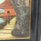 Japanische Pagoden Landschaft Relief Gemälde Vintage Wandbild