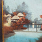 Japanische Pagoden Landschaft Relief Gemälde Vintage Wandbild