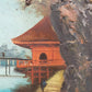 Japanische Pagoden Landschaft Relief Gemälde Vintage Wandbild