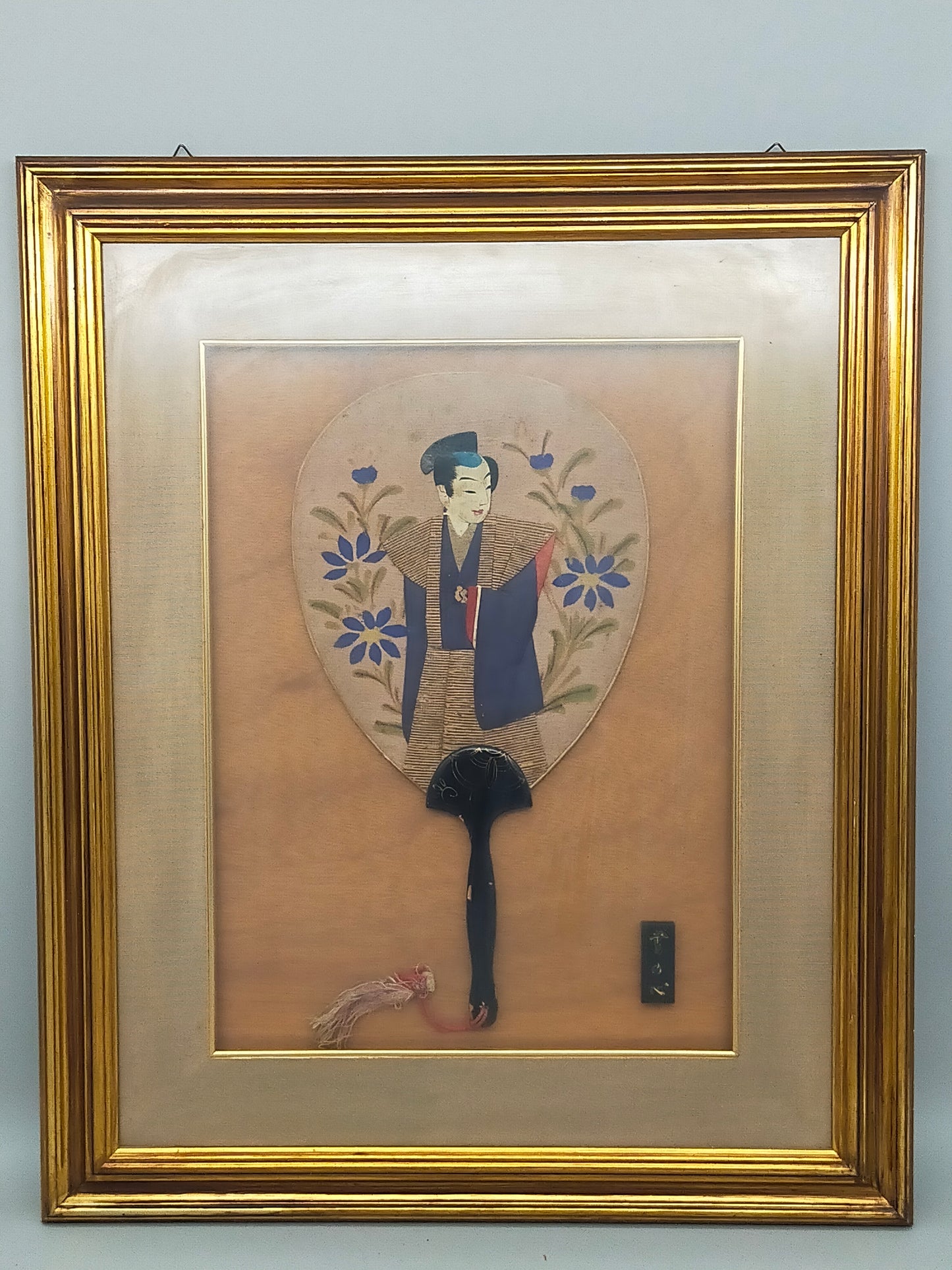 Vintage Japanisches Fächerbild mit Vintage-Wandobjekten
