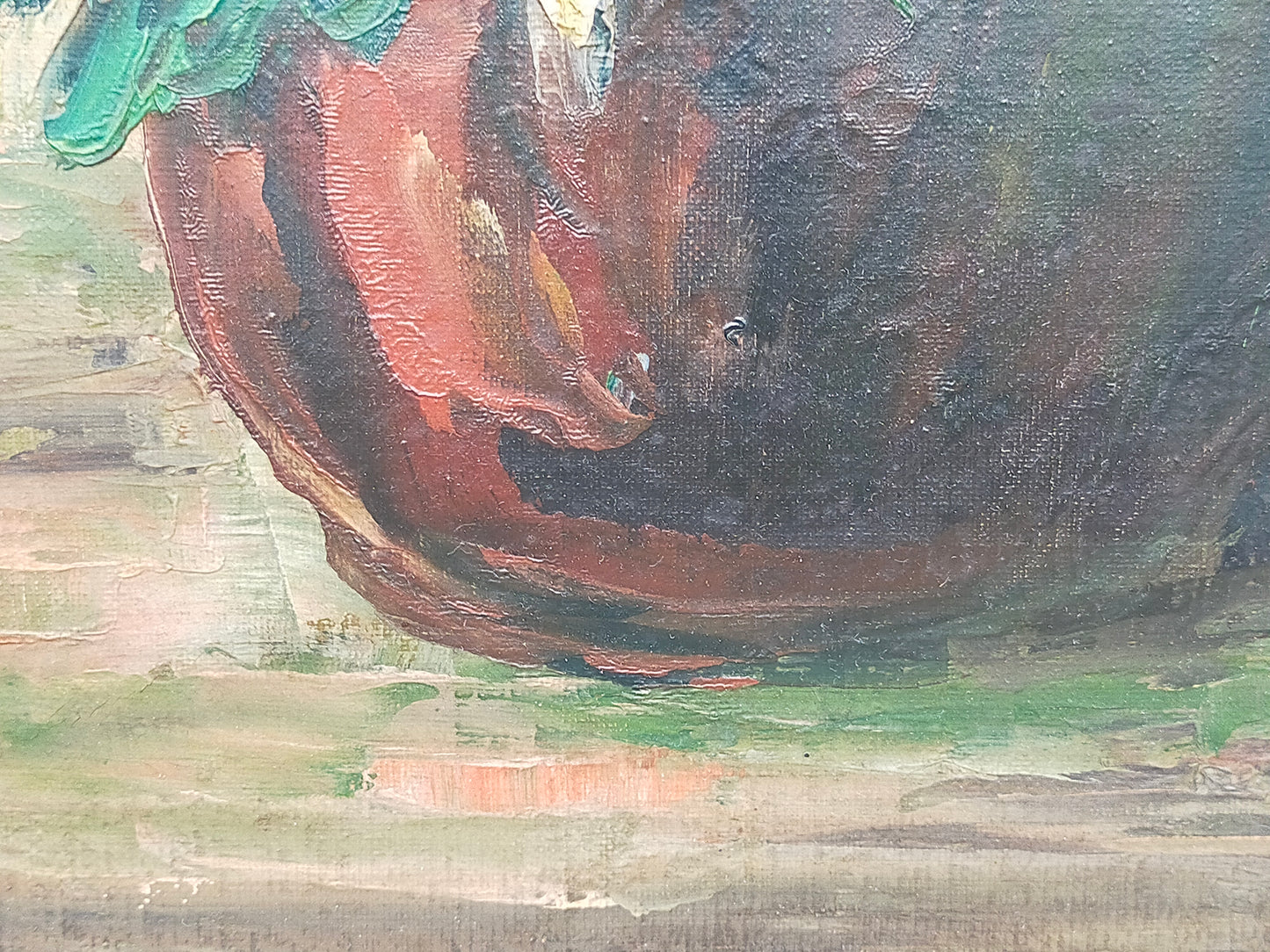 Vintage Ölbild Anton Müller Chrysanthemen im Prunkrahmen signiert
