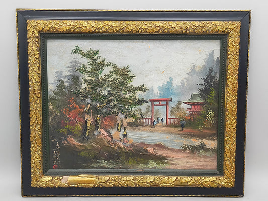 Handgemaltes Japanisches Landschaftsgemälde Torii Szene Signiert