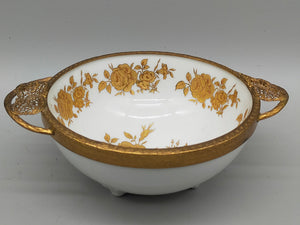 Bayreuth Gloria Porzellan Schale Golden Rose 24K Goldrand & florales