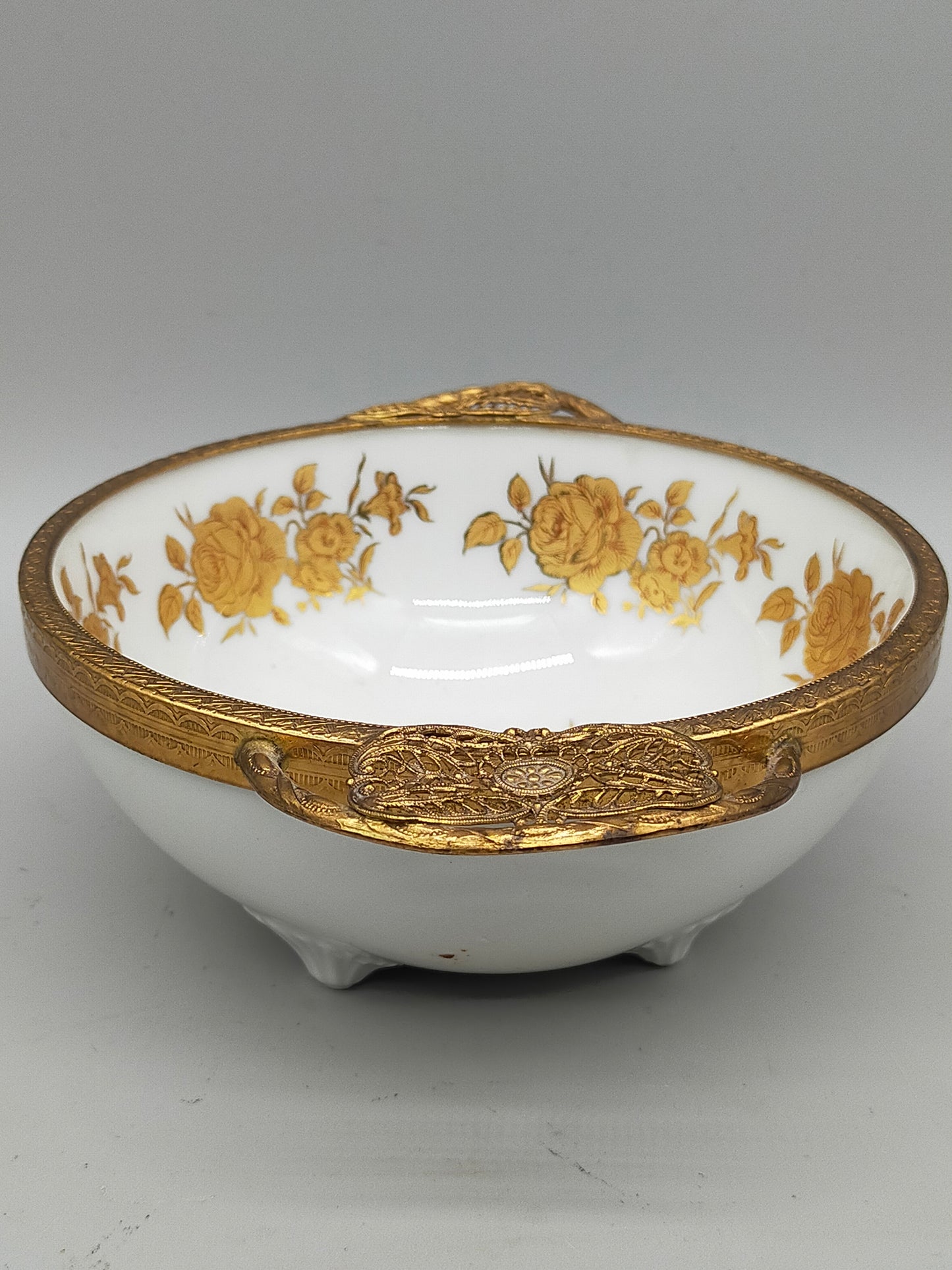 Bayreuth Gloria Porzellan Schale Golden Rose 24K Goldrand & florales
