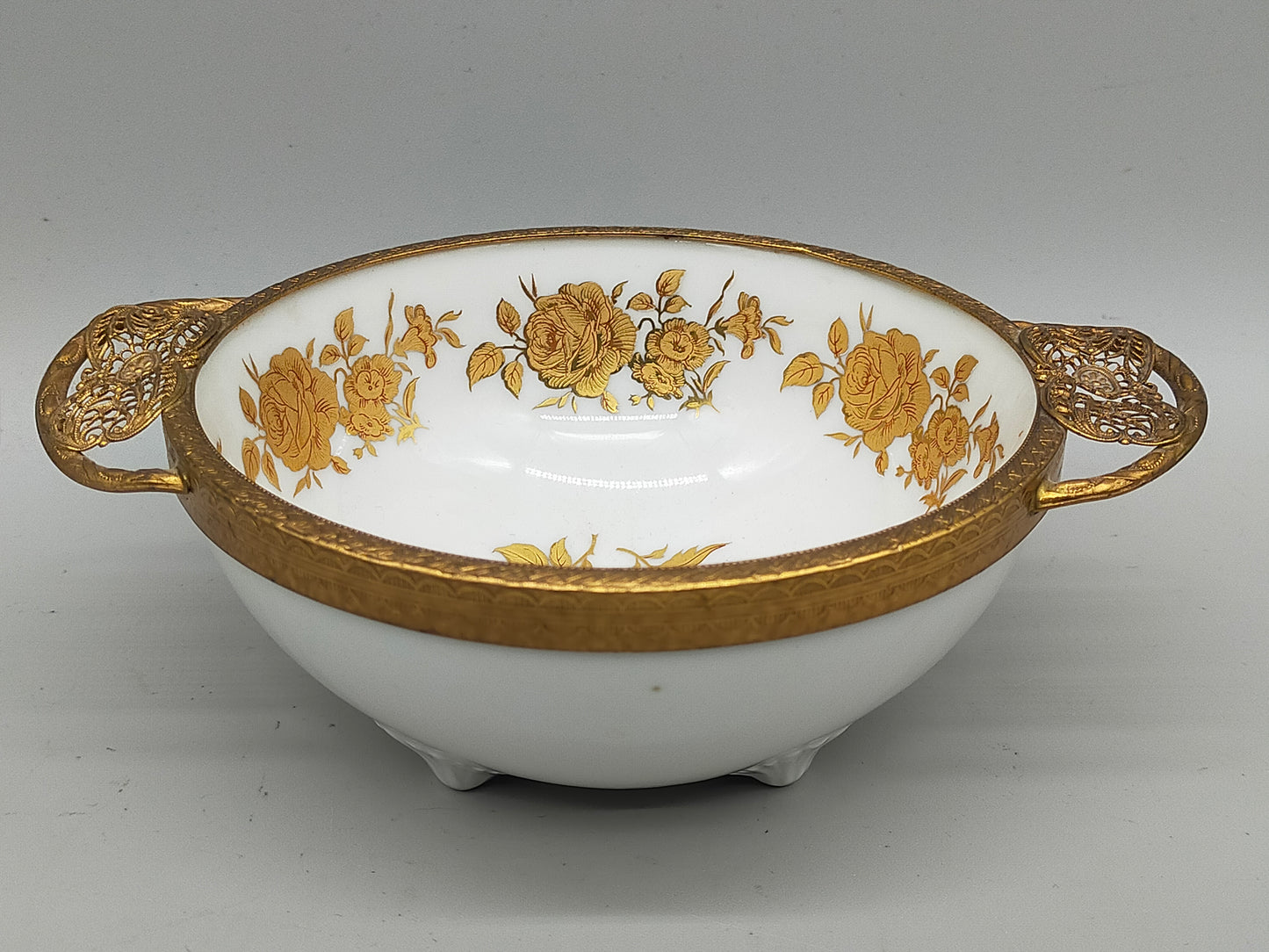 Bayreuth Gloria Porzellan Schale Golden Rose 24K Goldrand & florales