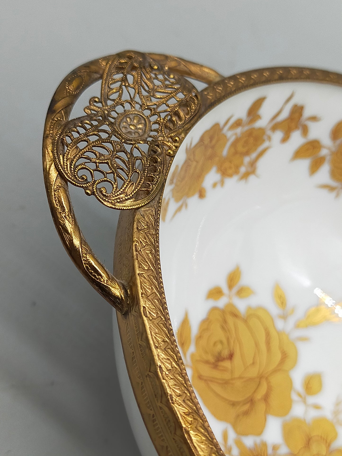 Bayreuth Gloria Porzellan Schale Golden Rose 24K Goldrand & florales