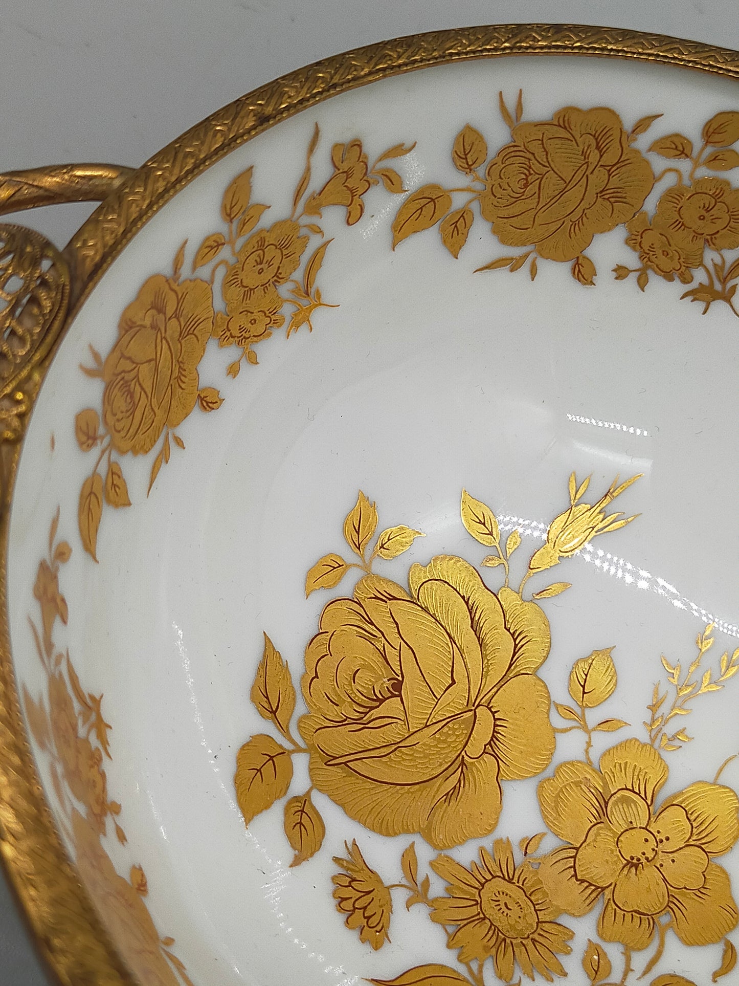 Bayreuth Gloria Porzellan Schale Golden Rose 24K Goldrand & florales