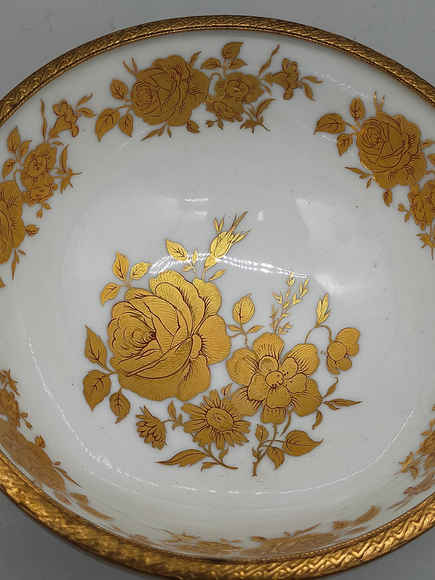 Bayreuth Gloria Porzellan Schale Golden Rose 24K Goldrand & florales
