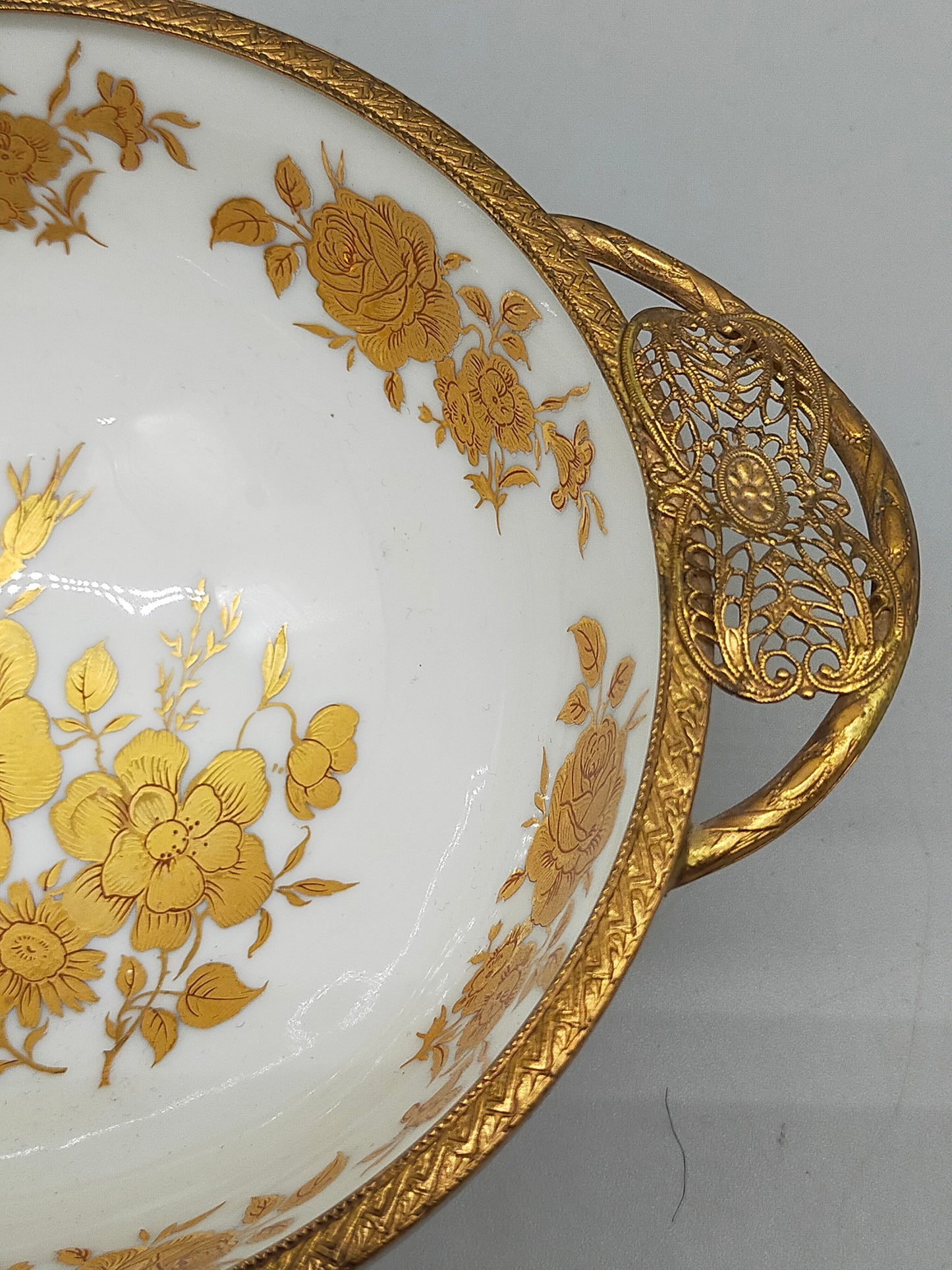 Bayreuth Gloria Porzellan Schale Golden Rose 24K Goldrand & florales