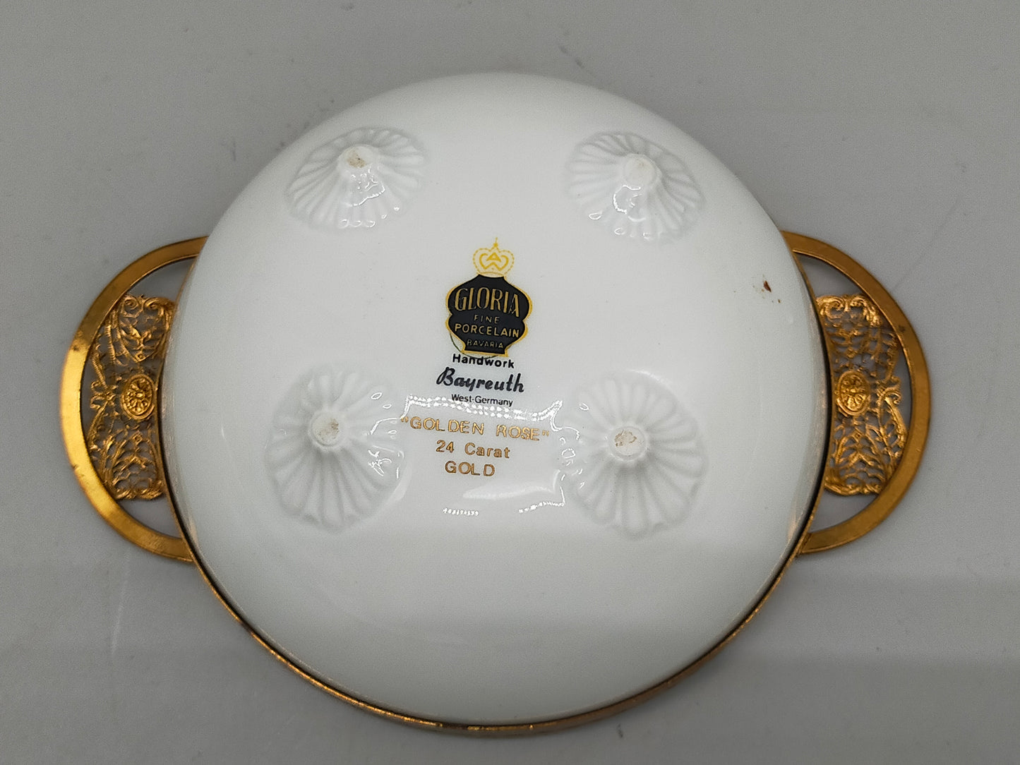 Bayreuth Gloria Porzellan Schale Golden Rose 24K Goldrand & florales
