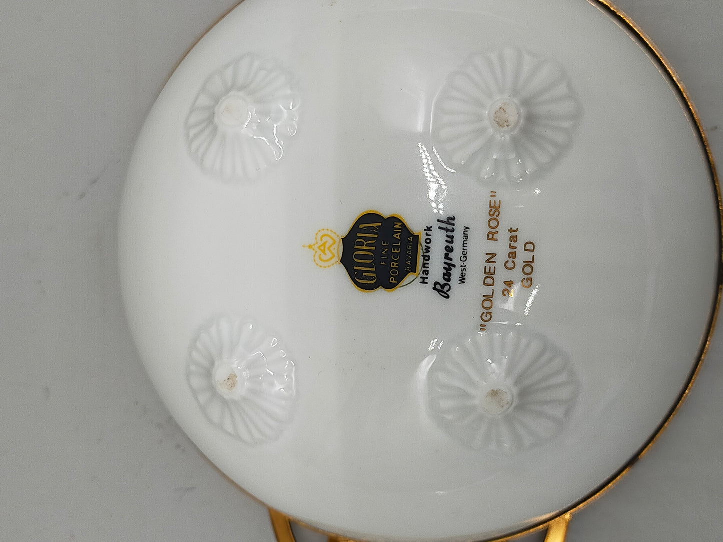 Bayreuth Gloria Porzellan Schale Golden Rose 24K Goldrand & florales