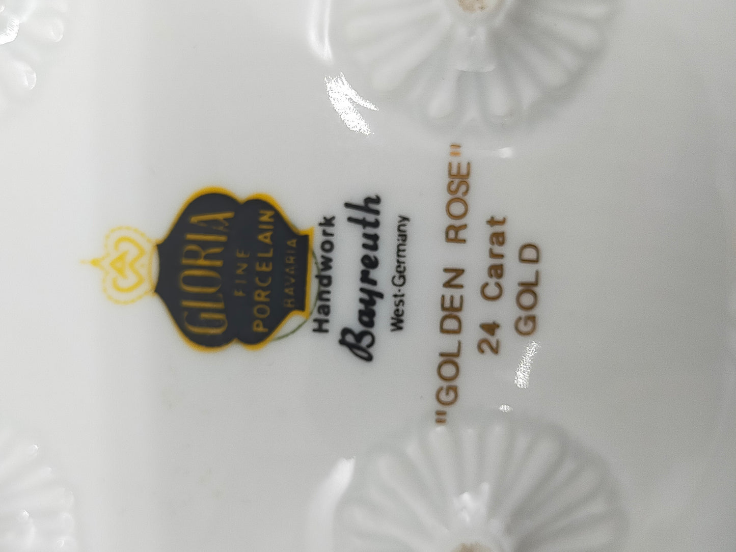 Bayreuth Gloria Porzellan Schale Golden Rose 24K Goldrand & florales