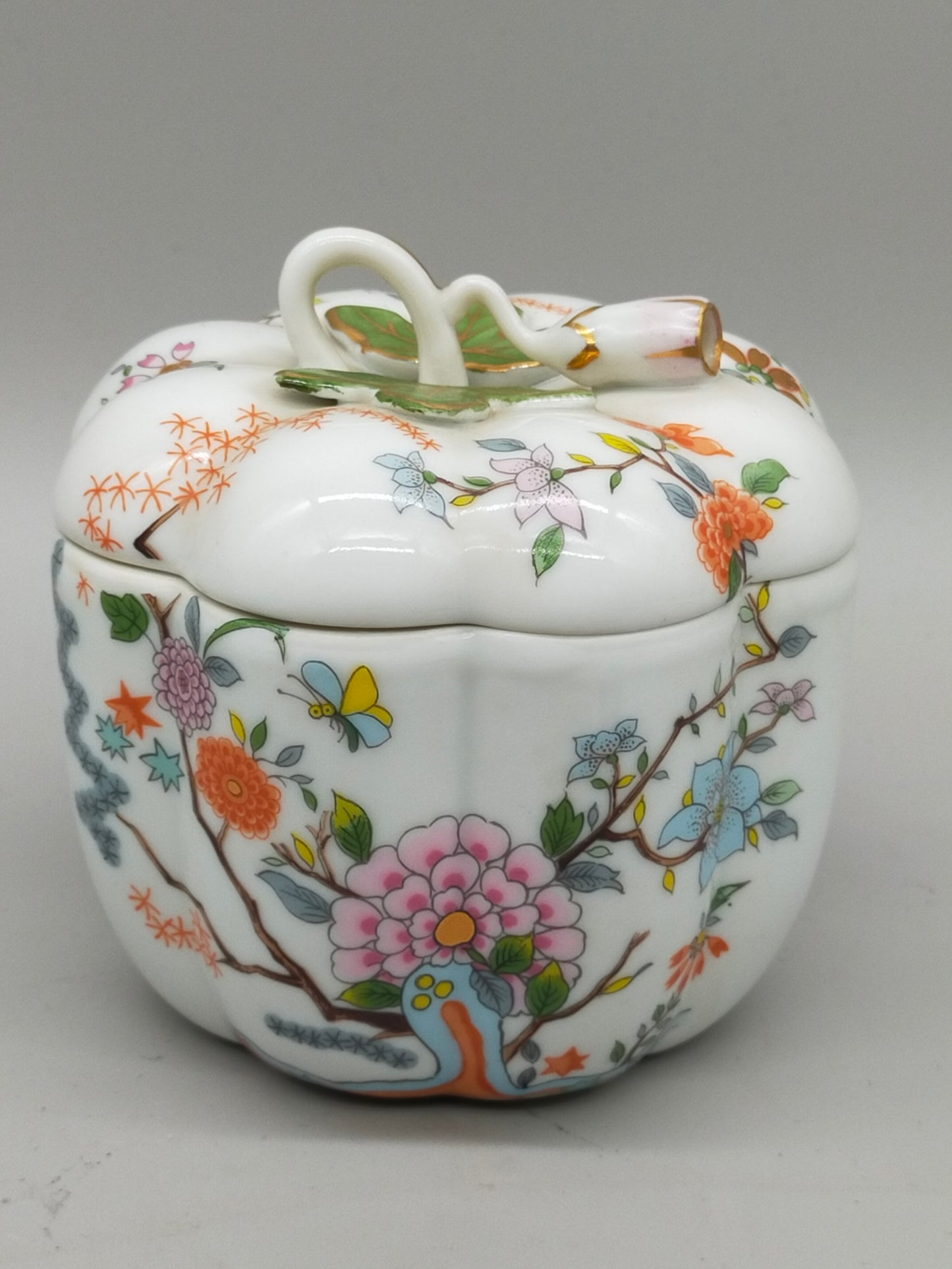 Aichi Seto Japan Porzellan Dose – Floral bemalt mit Deckel & Gold