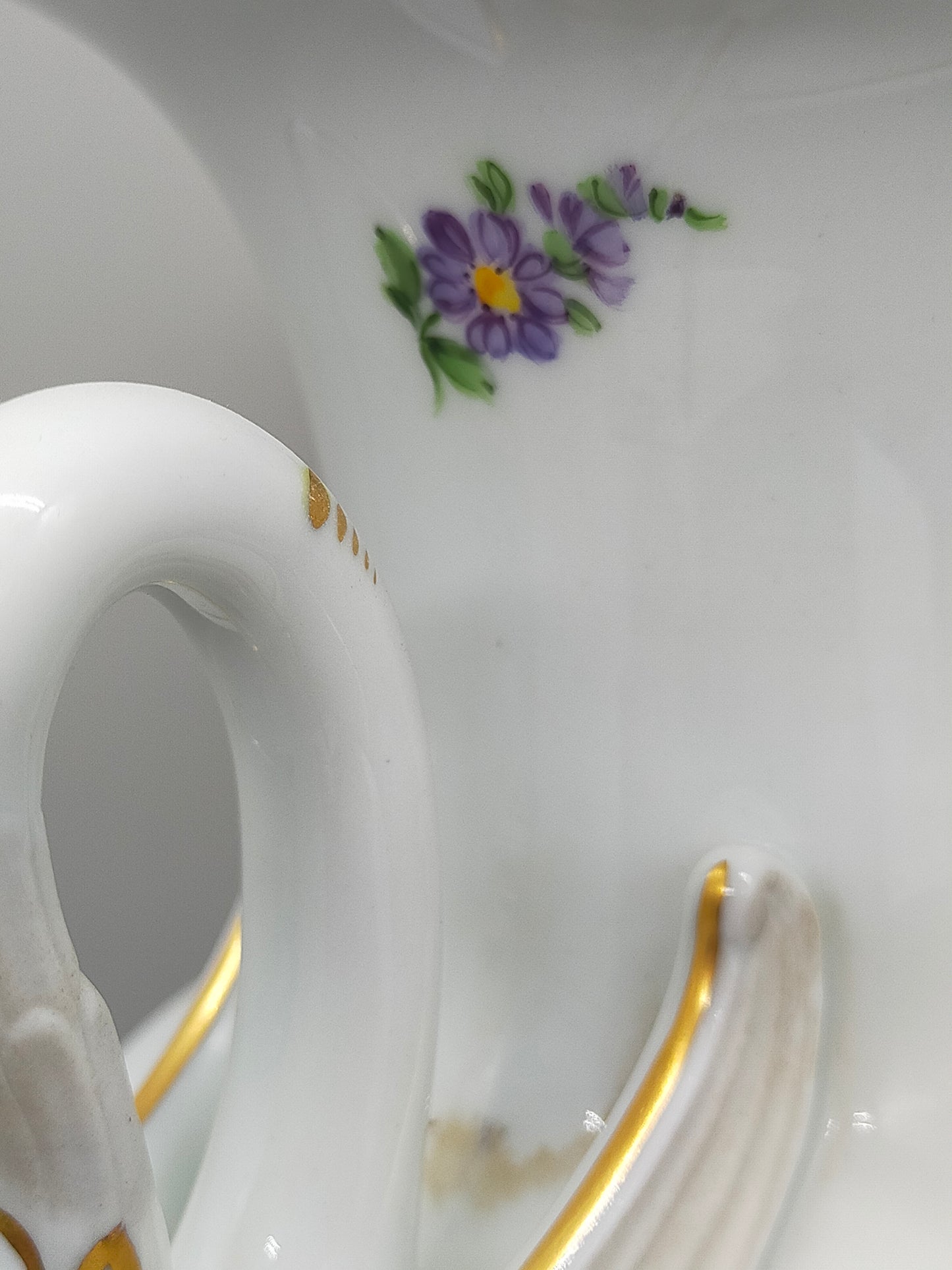 Prachtvolle Dresden Porzellan Schwanenhenkel Vase – Handbemaltes Blumendekor