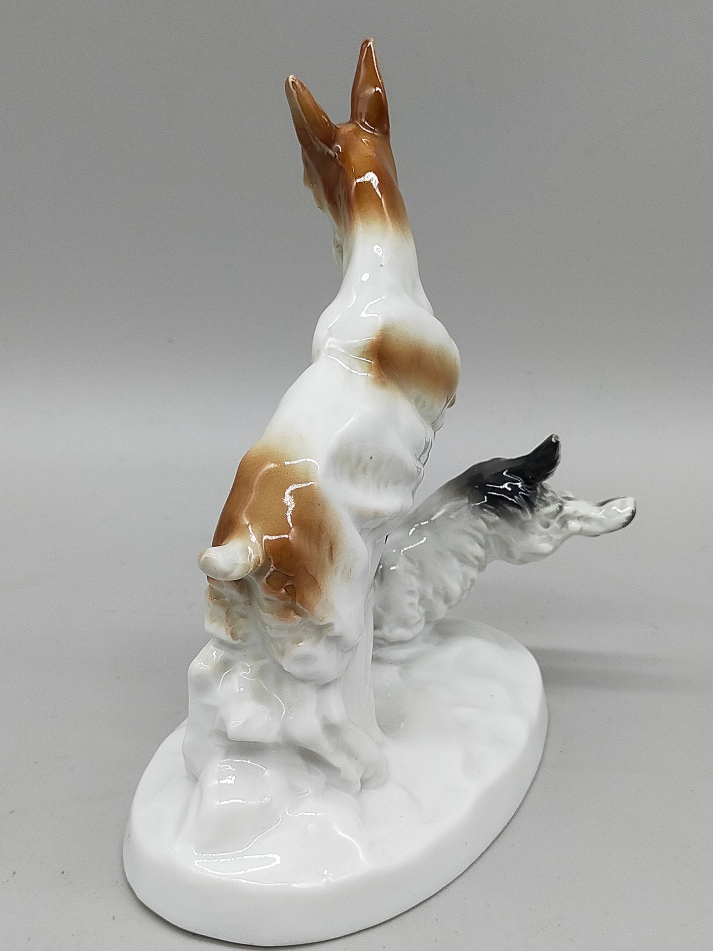 Antike Carl Scheidig Gräfenthal Porzellanfigur – Ziege und Hund im Spiel