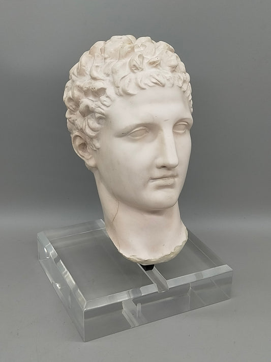 Klassischer Hermes Kopf  Skulptur aus Gips – Kunstvolle Büste auf Acrylsockel
