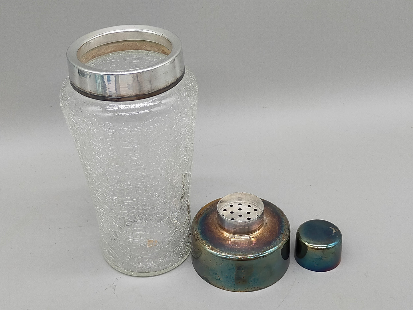 Vintage Cocktailshaker aus Crackle-Glas – Mid-Century Bar-Accessoire