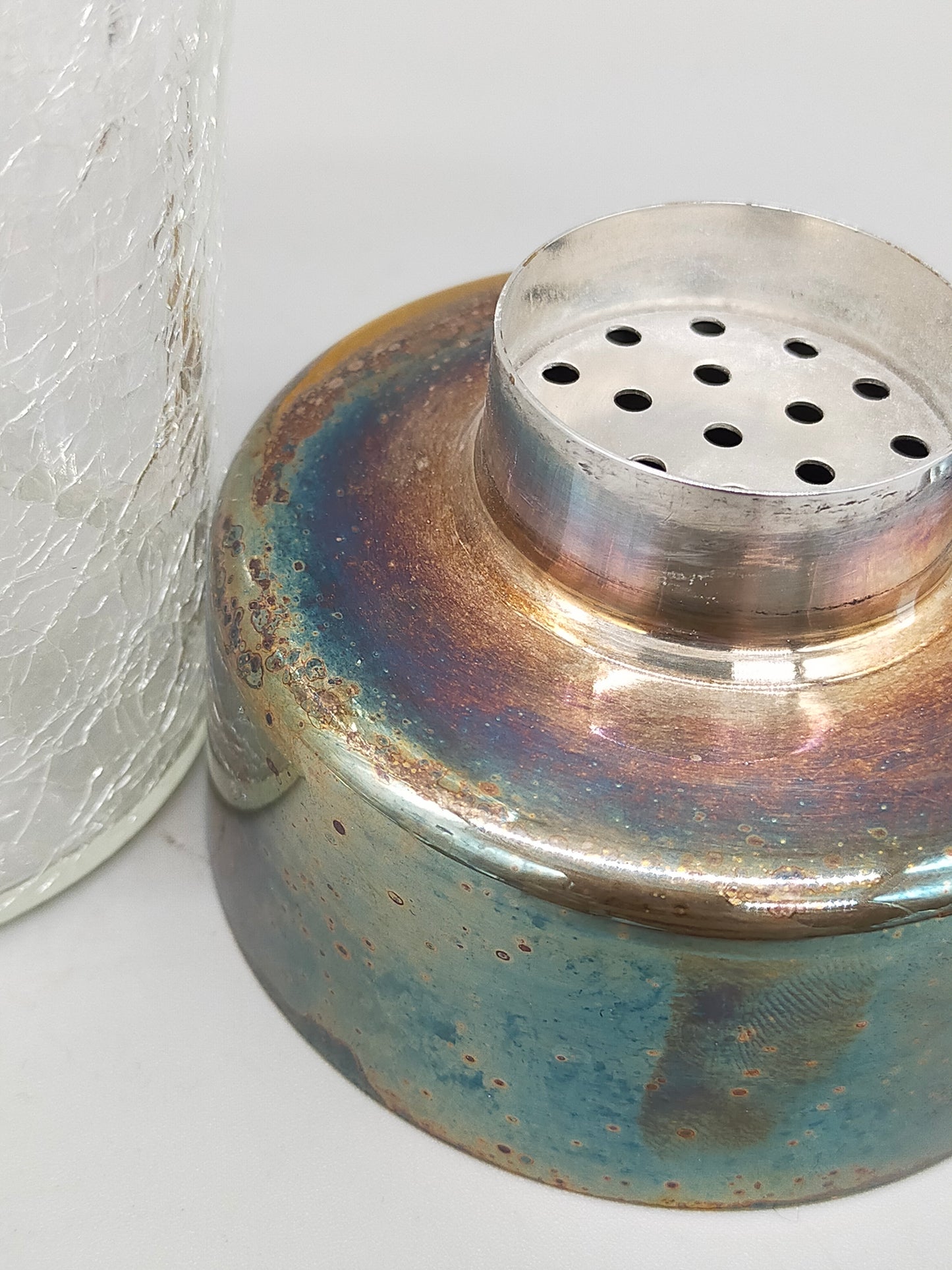 Vintage Cocktailshaker aus Crackle-Glas – Mid-Century Bar-Accessoire