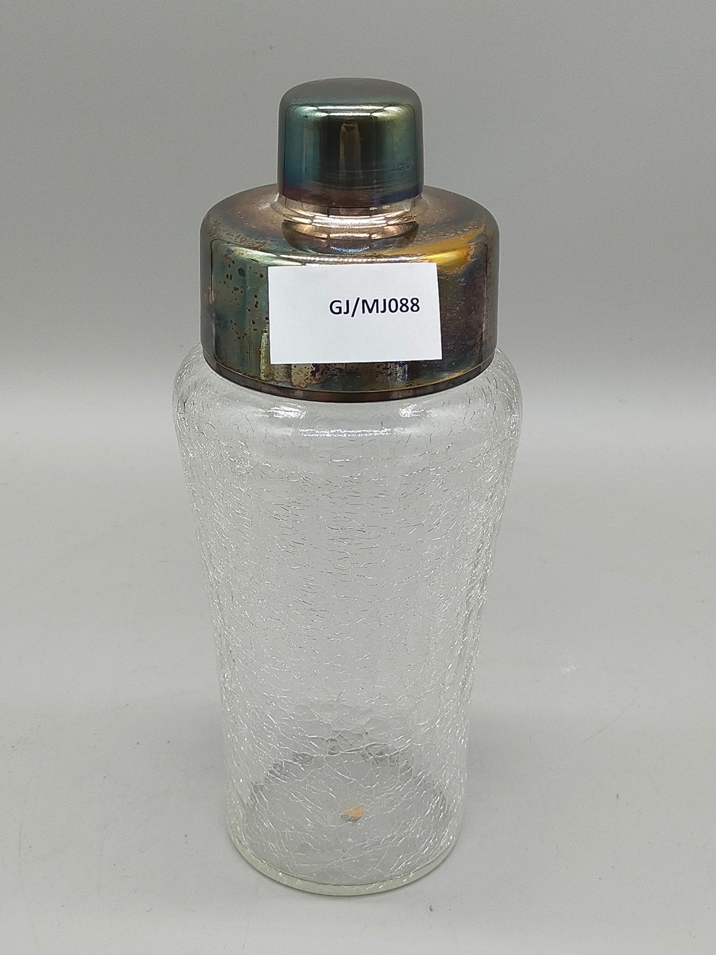 Vintage Cocktailshaker aus Crackle-Glas – Mid-Century Bar-Accessoire