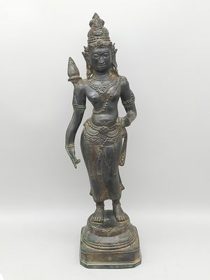 Antike Bronze Statue Phareon Lady – Stehende Figur im Khmer Stil