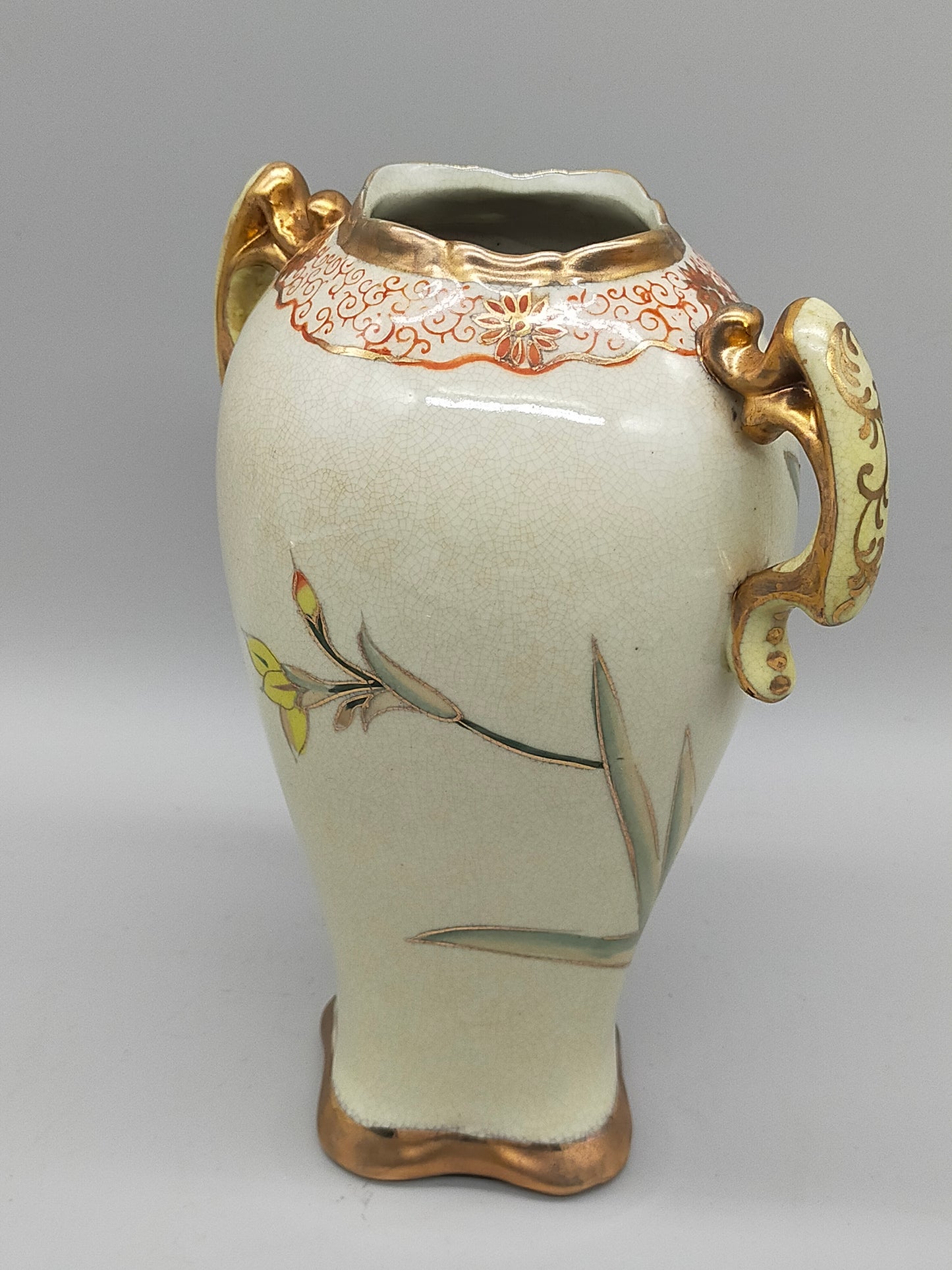Antike RS Germany Henkel Vase – Florales Narzissen Dekor mit Goldrand