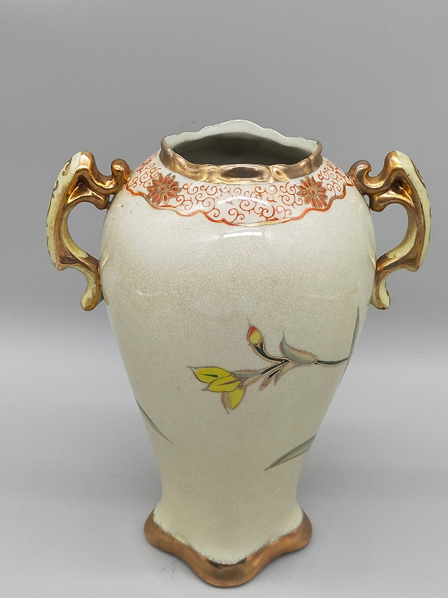 Antike RS Germany Henkel Vase – Florales Narzissen Dekor mit Goldrand