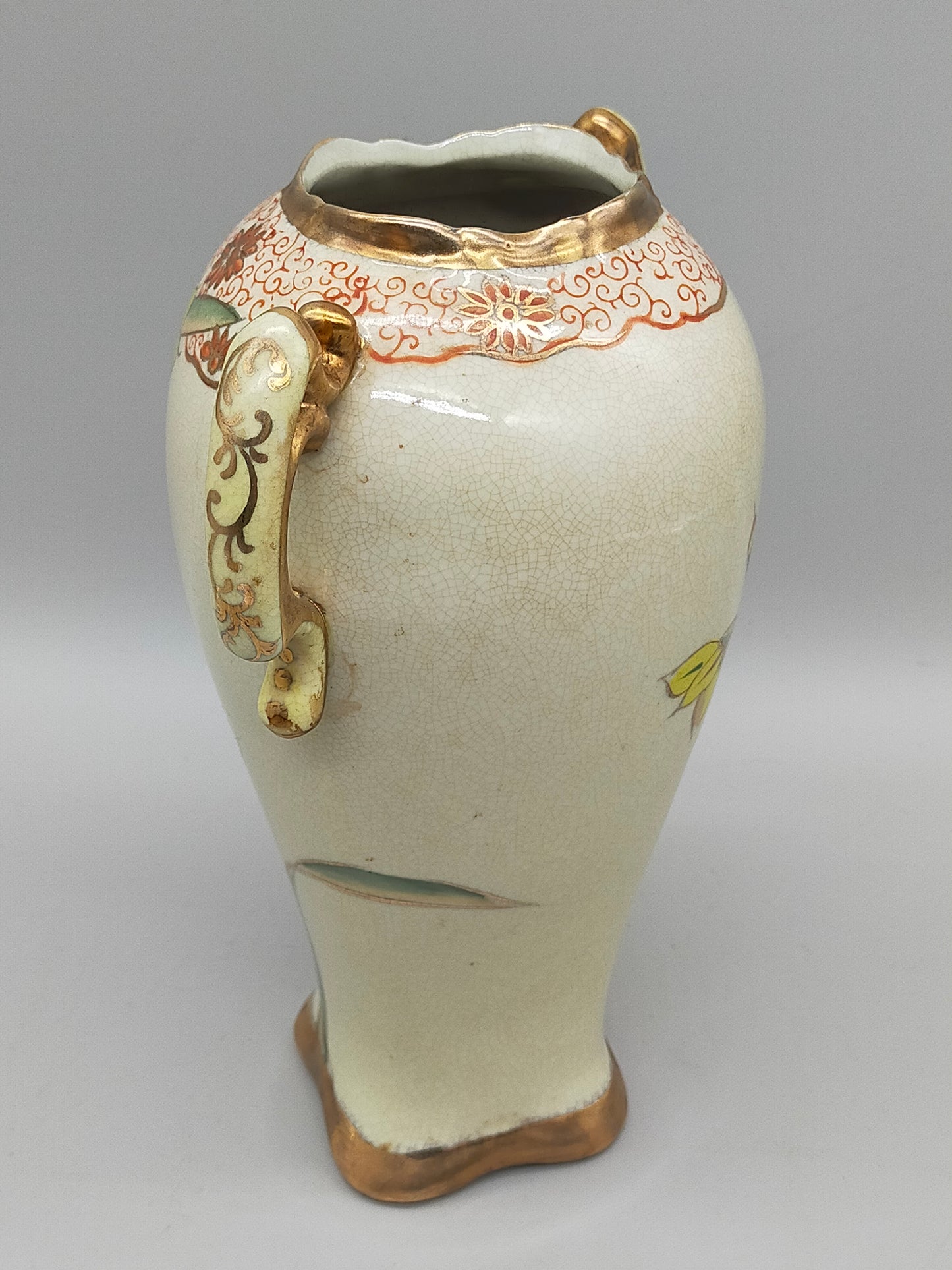 Antike RS Germany Henkel Vase – Florales Narzissen Dekor mit Goldrand