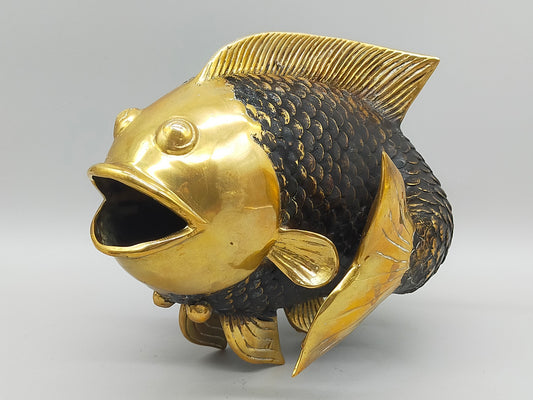 Antike Messing Fisch Skulptur – Kunstvolle Dekoration im Vintage Stil