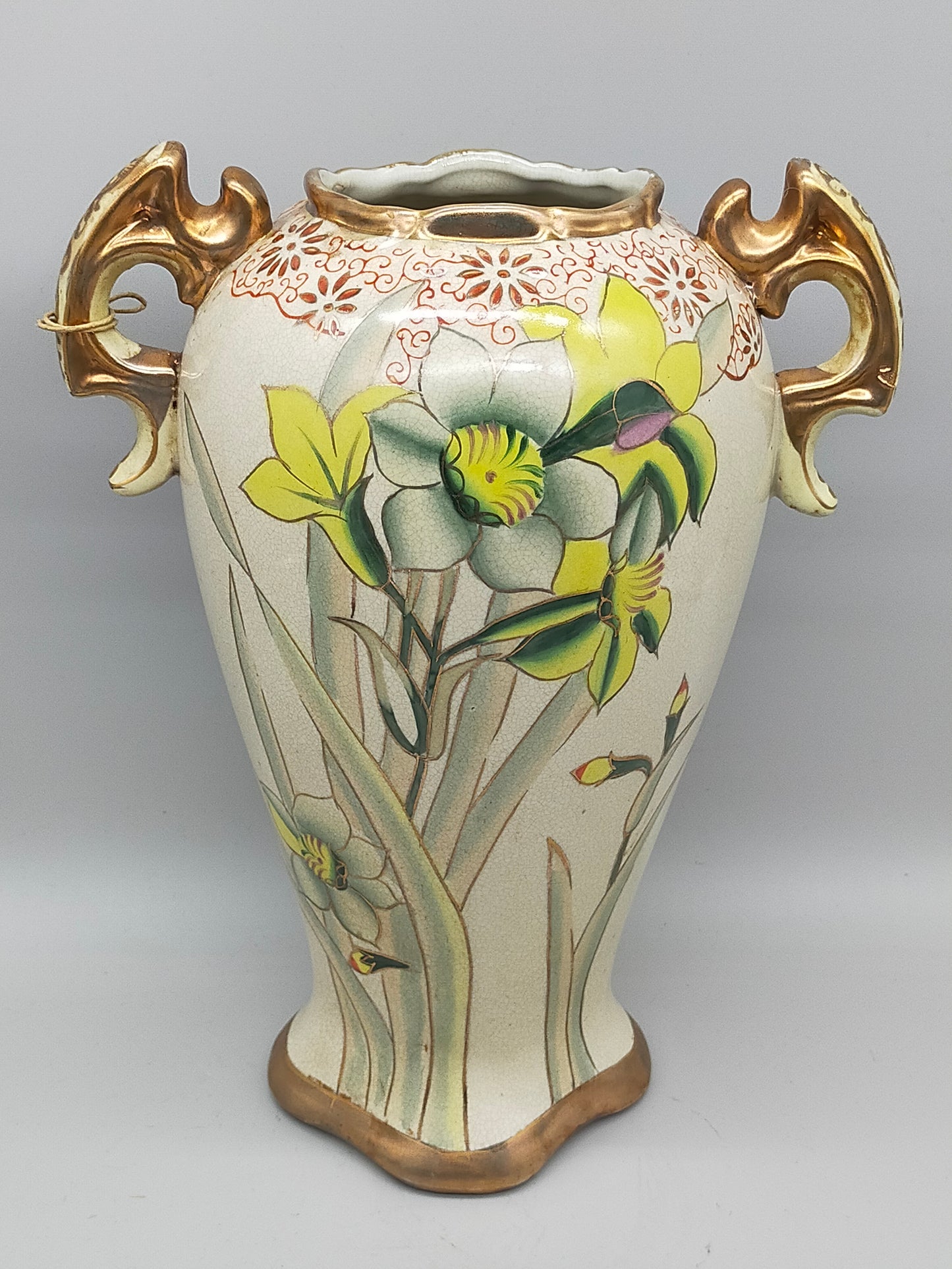 Prunkvolle RS Germany Henkelvase – Florales Narzissen-Dekor & Goldakzente