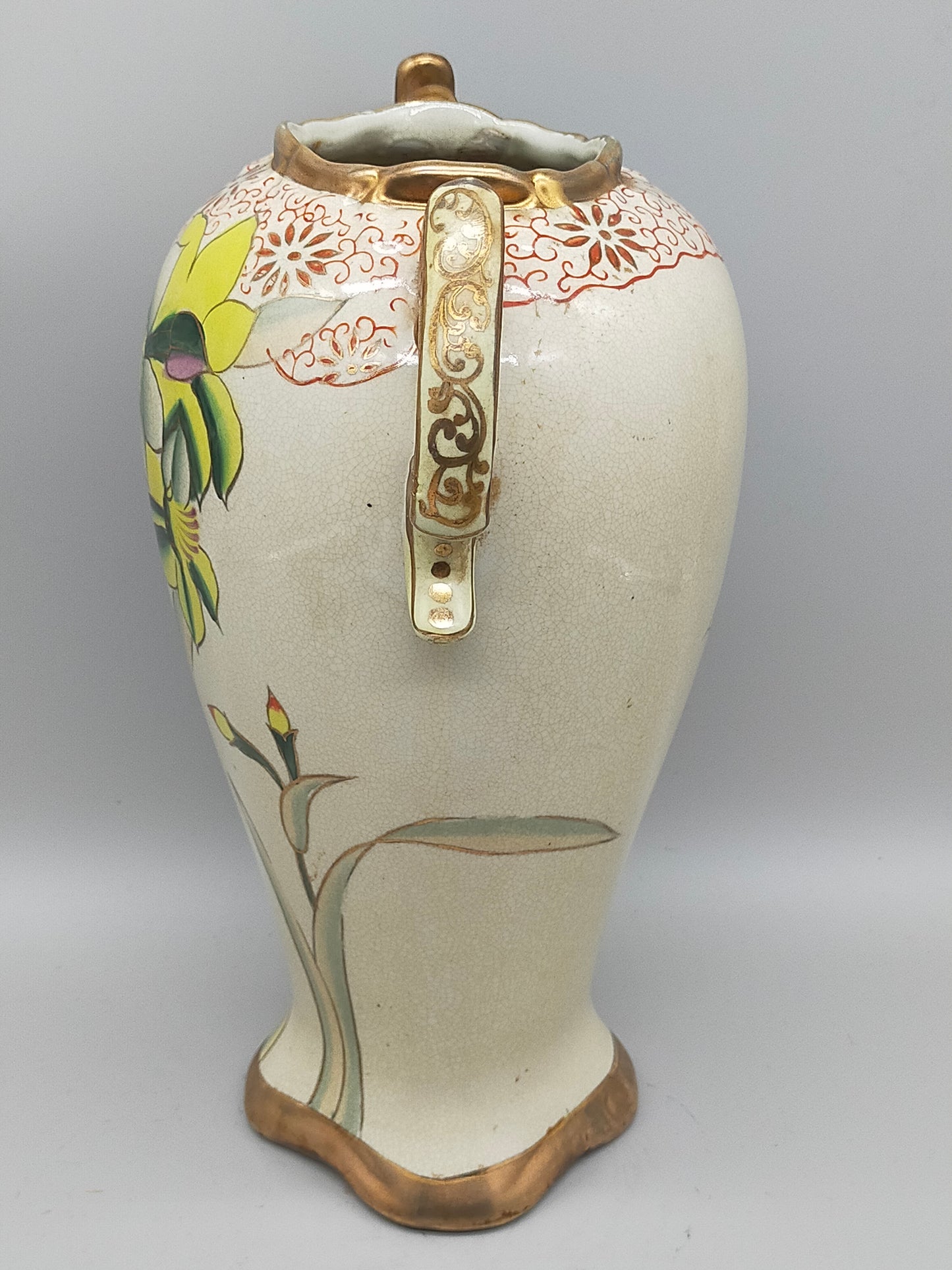 Prunkvolle RS Germany Henkelvase – Florales Narzissen-Dekor & Goldakzente