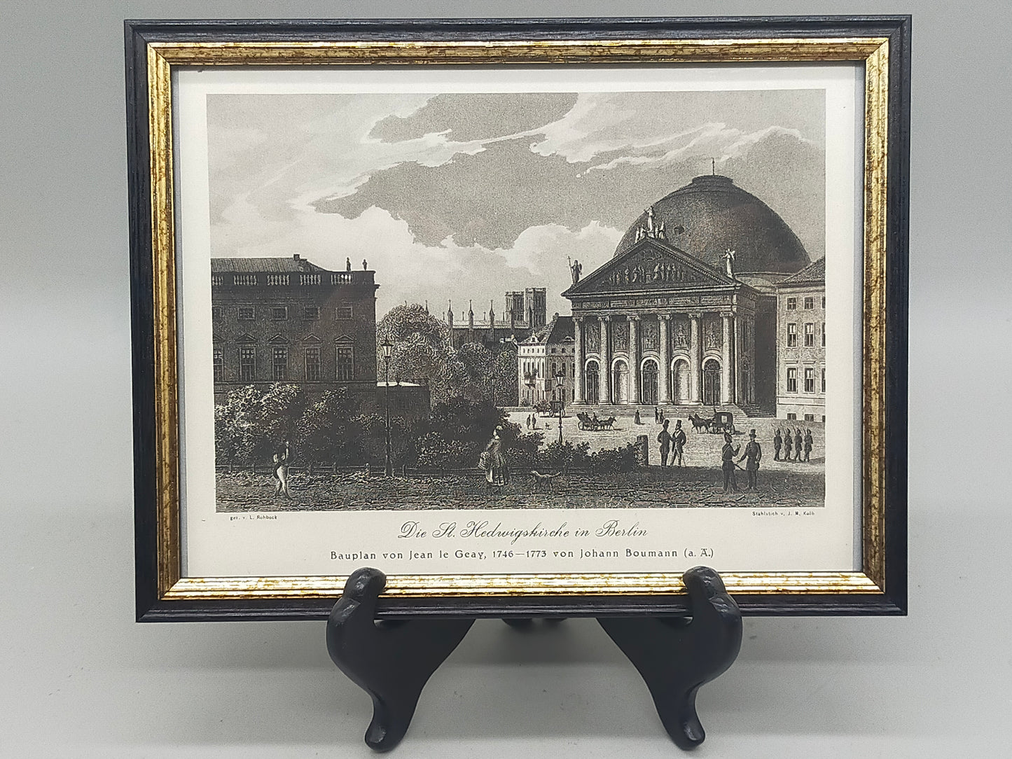 Historischer Bild: Die St. Hedwigskirche in Berlin – Stahlstich gerahmt