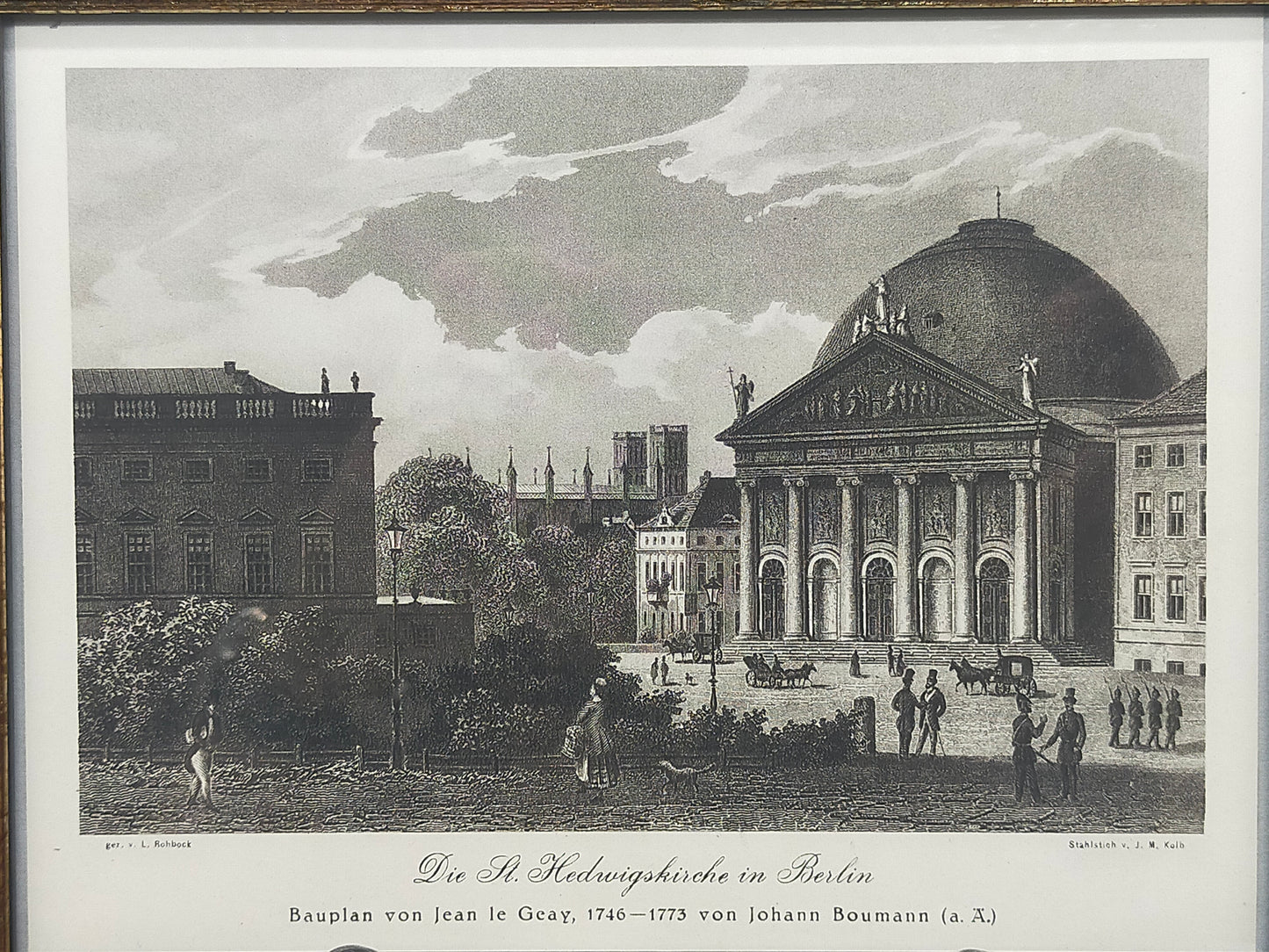 Historischer Bild: Die St. Hedwigskirche in Berlin – Stahlstich gerahmt
