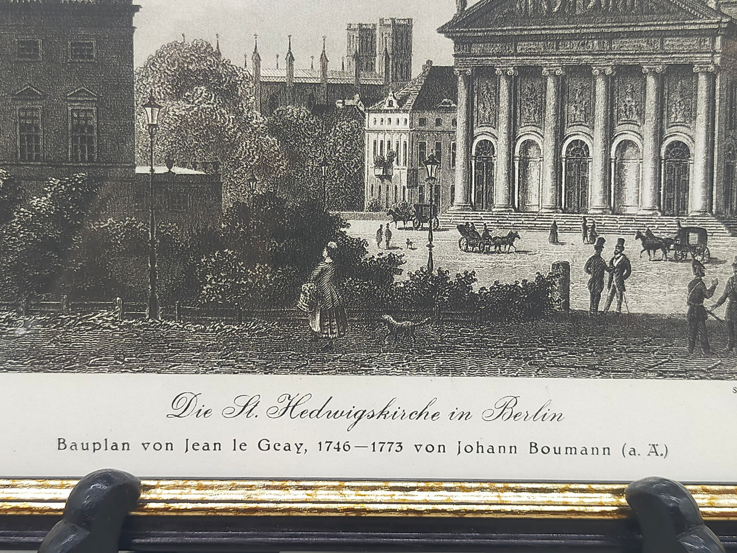 Historischer Bild: Die St. Hedwigskirche in Berlin – Stahlstich gerahmt