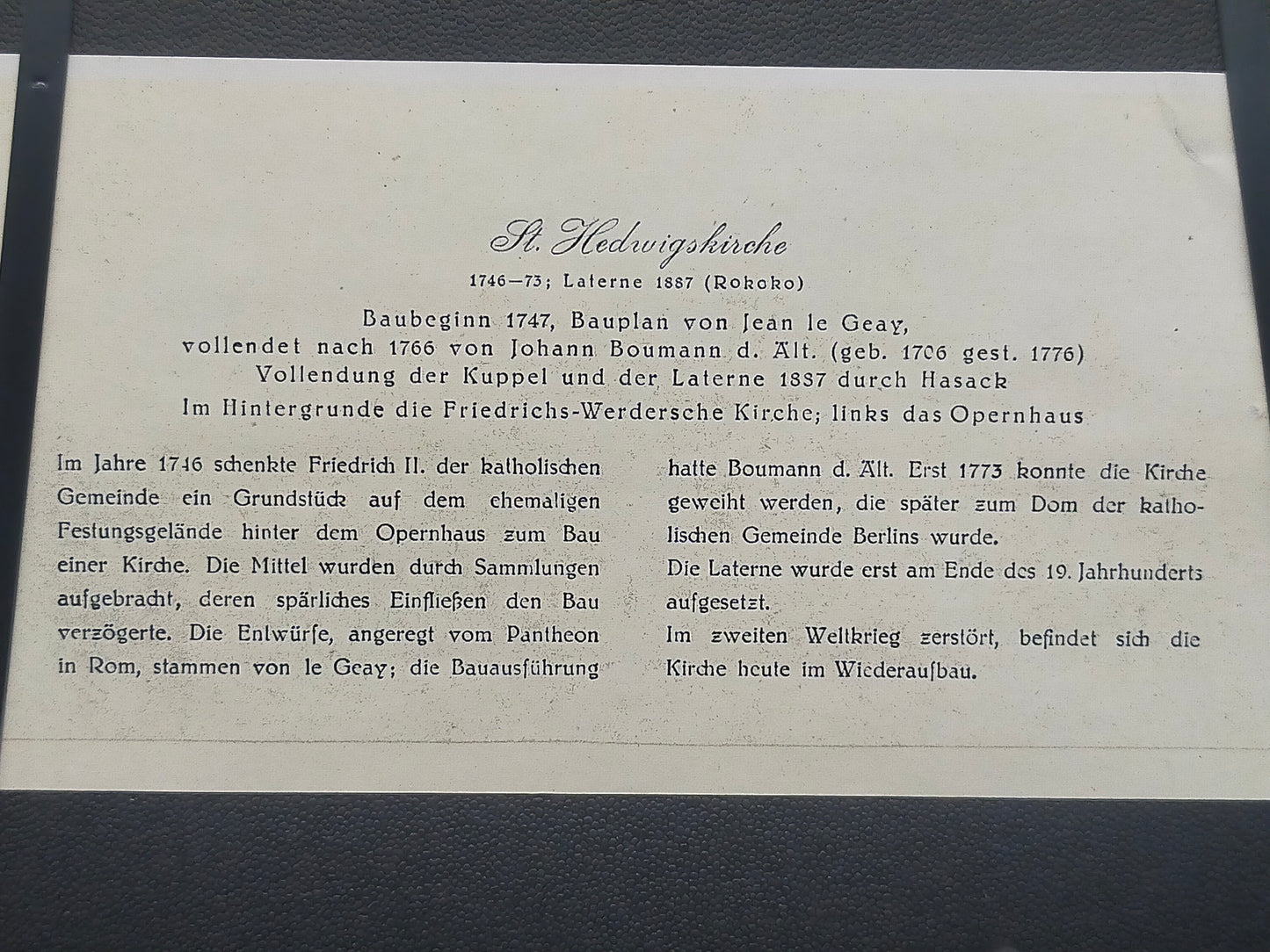 Historischer Bild: Die St. Hedwigskirche in Berlin – Stahlstich gerahmt