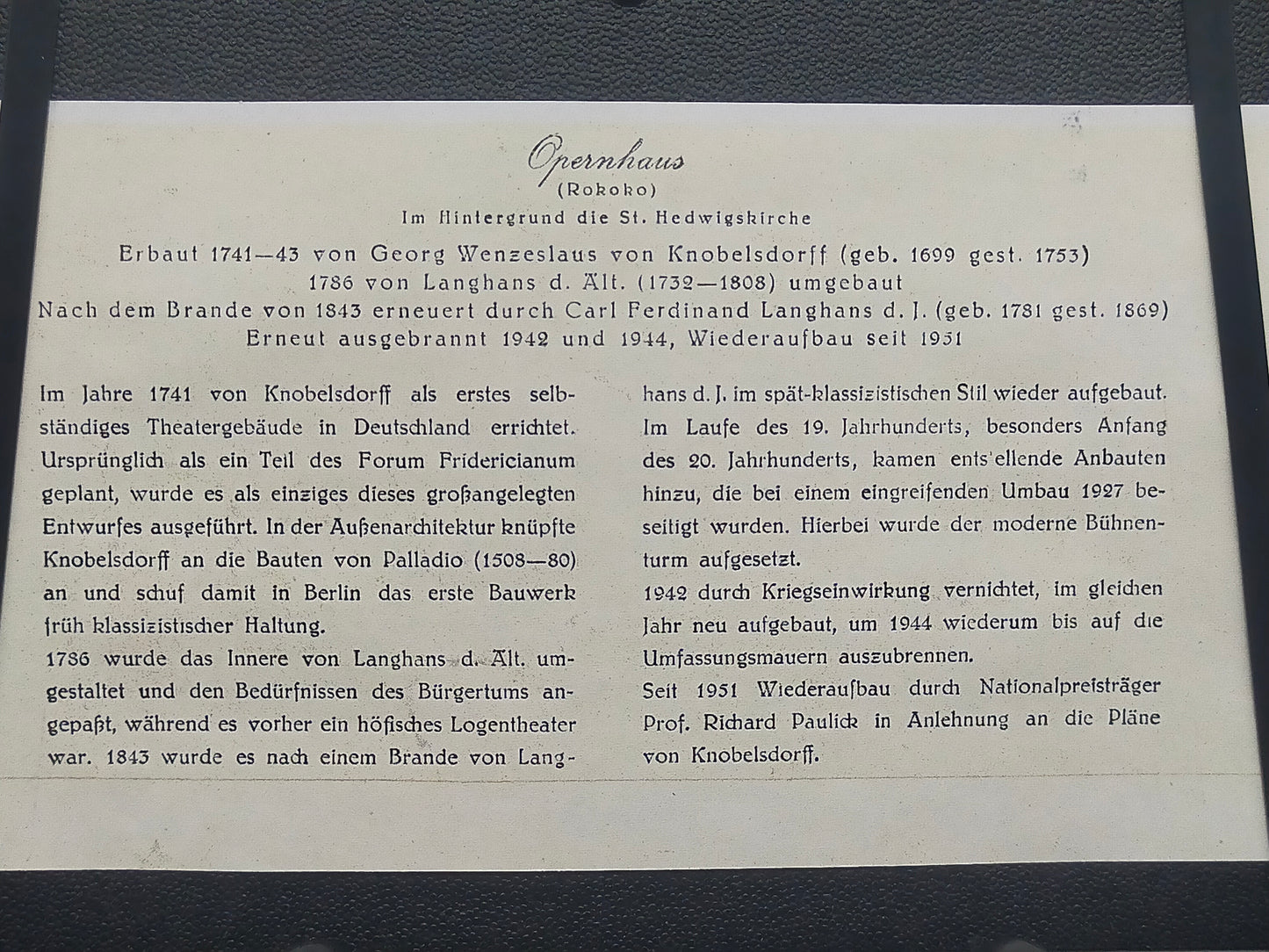 Historischer Bild – Das Opernhaus in Berlin, von Knobelsdorff