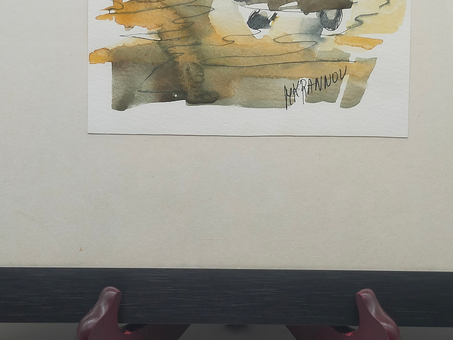 Original Aquarell M. Krannov – Bäuerin am Brunnen im Holzrahmen