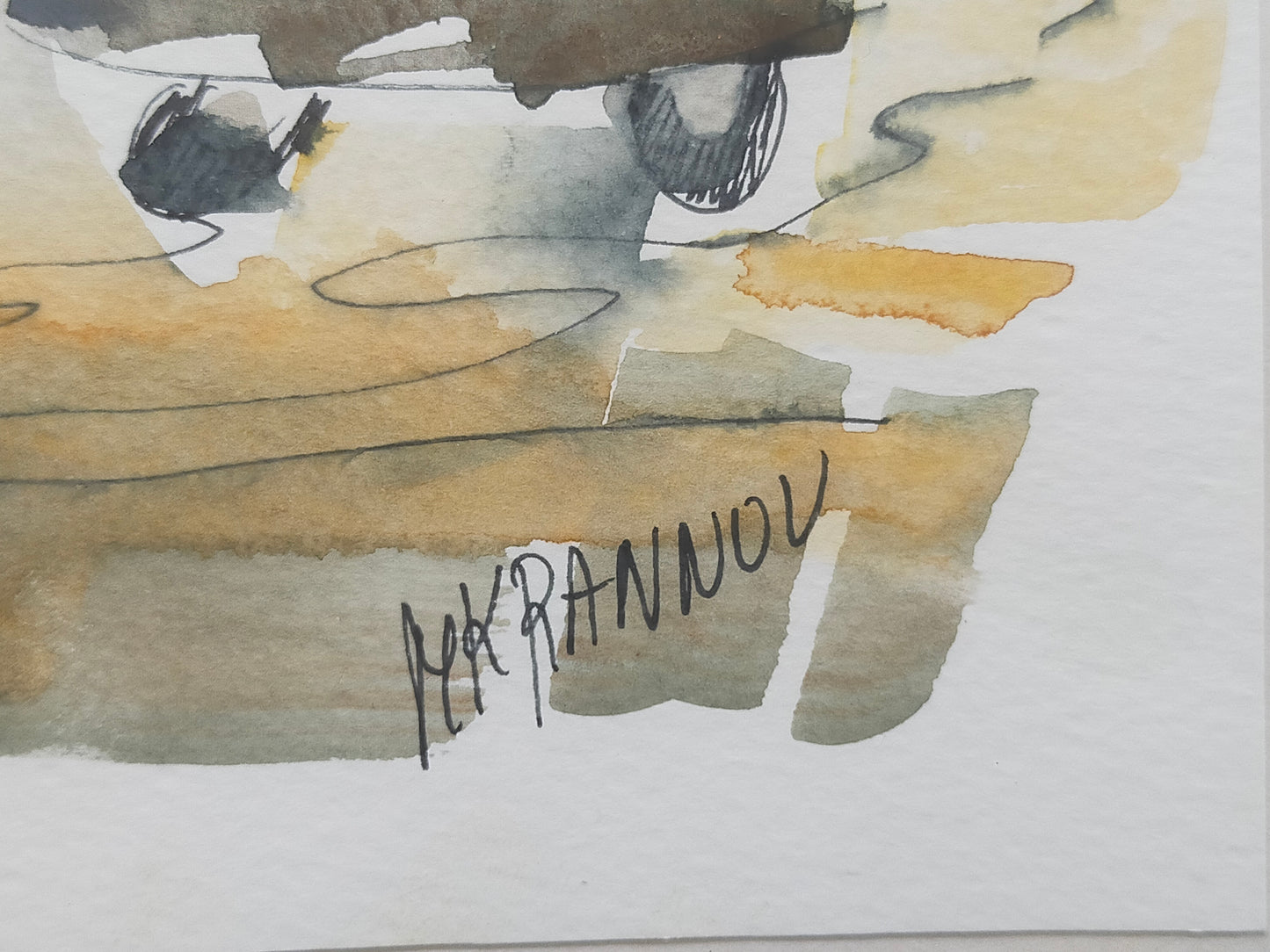 Original Aquarell M. Krannov – Bäuerin am Brunnen im Holzrahmen