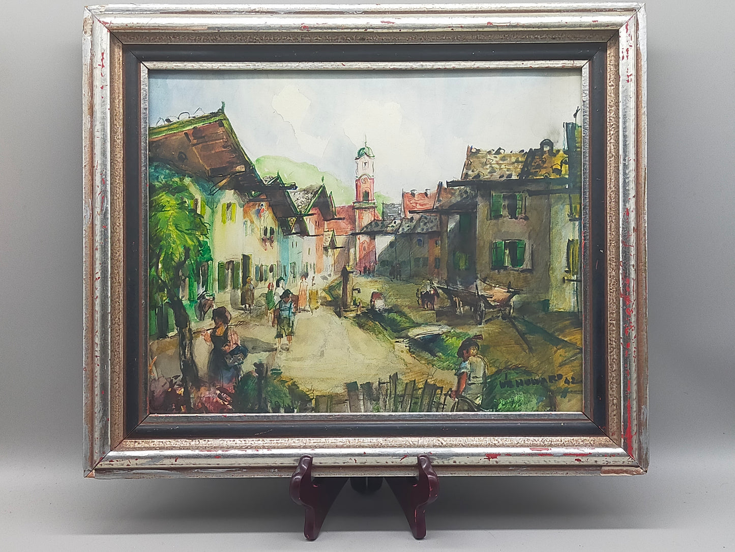 Historisches Original Aquarell Alpenländische Dorfscene – Signiert W. Howard 42