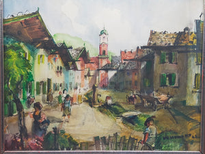 Historisches Original Aquarell Alpenländische Dorfscene – Signiert W. Howard 42