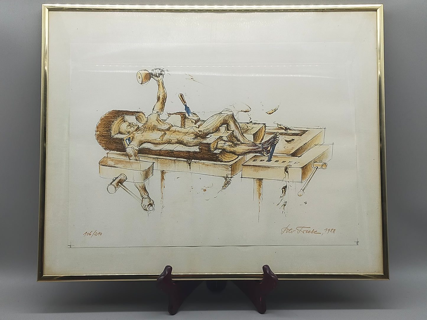 Peter Freese Lithografie 1988 – Limitierte Kunst im goldenen Rahmen - Signiert