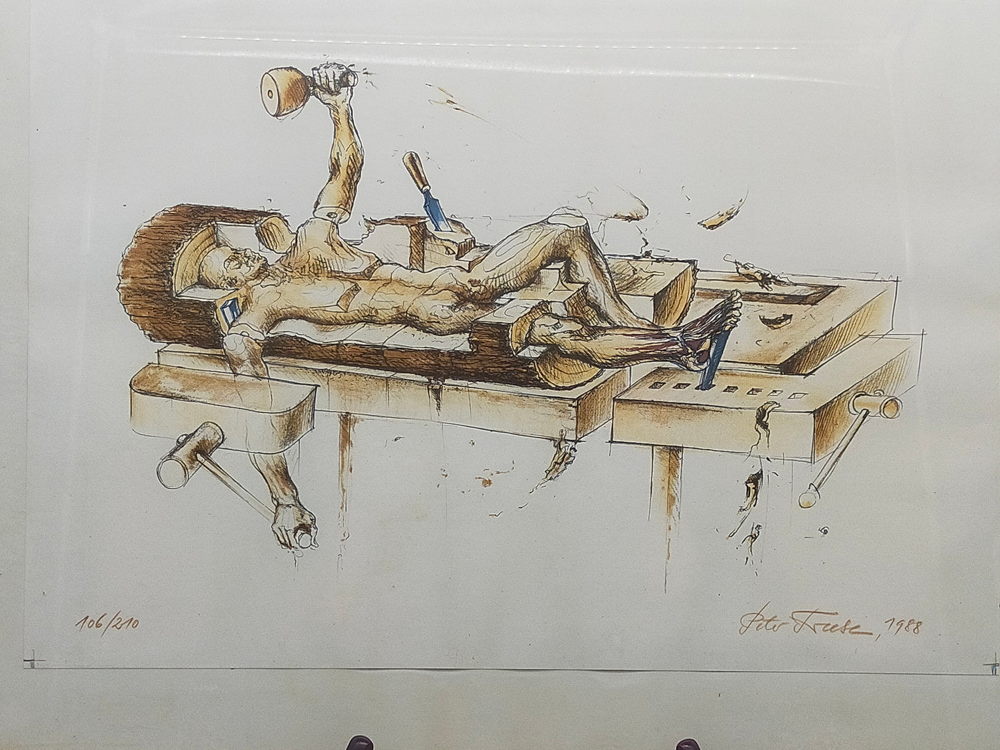 Peter Freese Lithografie 1988 – Limitierte Kunst im goldenen Rahmen - Signiert
