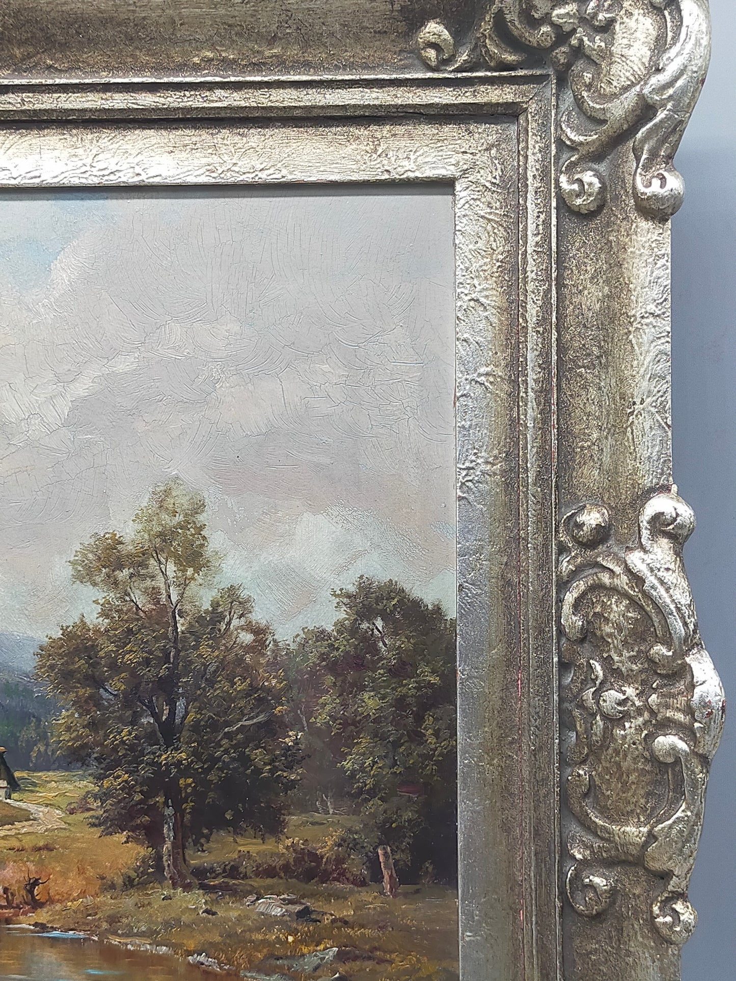 Ölgemälde Berglandschaft von R. Rödel – Prunkrahmen Gold Dekor - Signiert