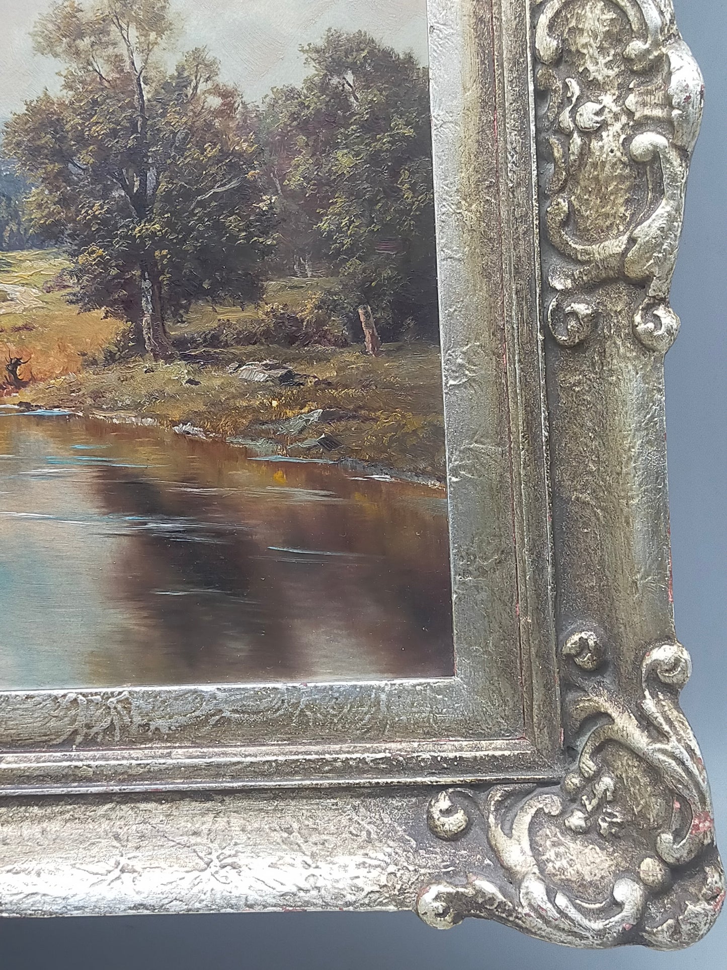 Ölgemälde Berglandschaft von R. Rödel – Prunkrahmen Gold Dekor - Signiert
