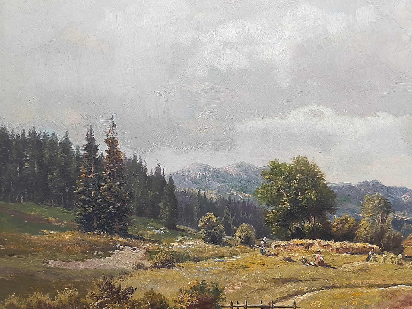 Ölgemälde Berglandschaft von R. Rödel – Prunkrahmen Gold Dekor - Signiert