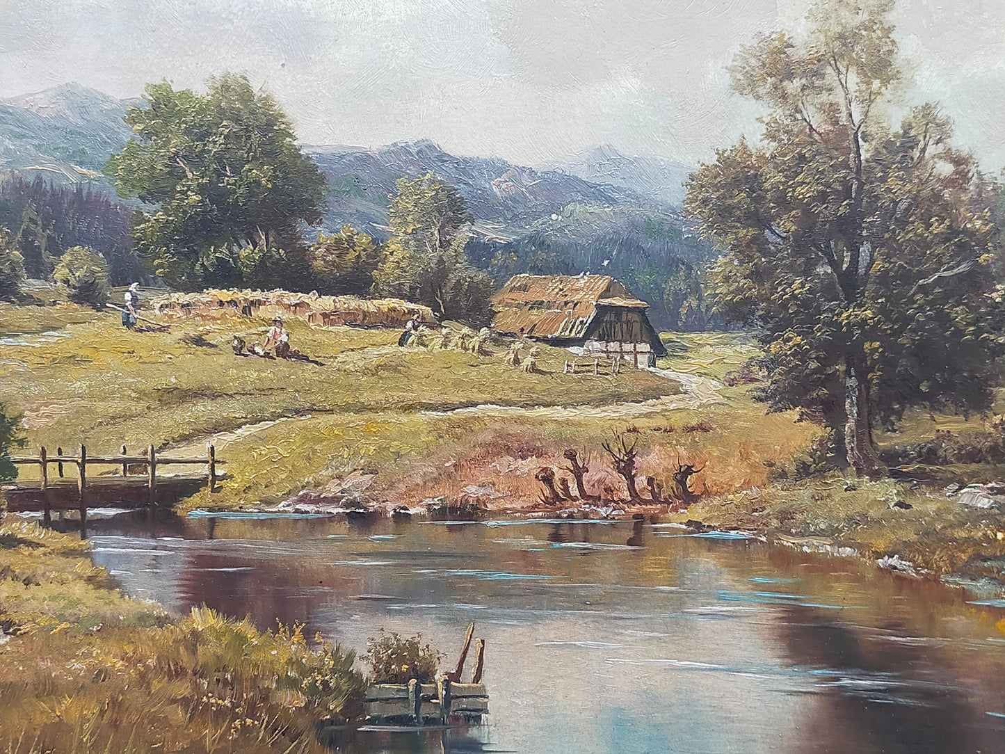 Ölgemälde Berglandschaft von R. Rödel – Prunkrahmen Gold Dekor - Signiert